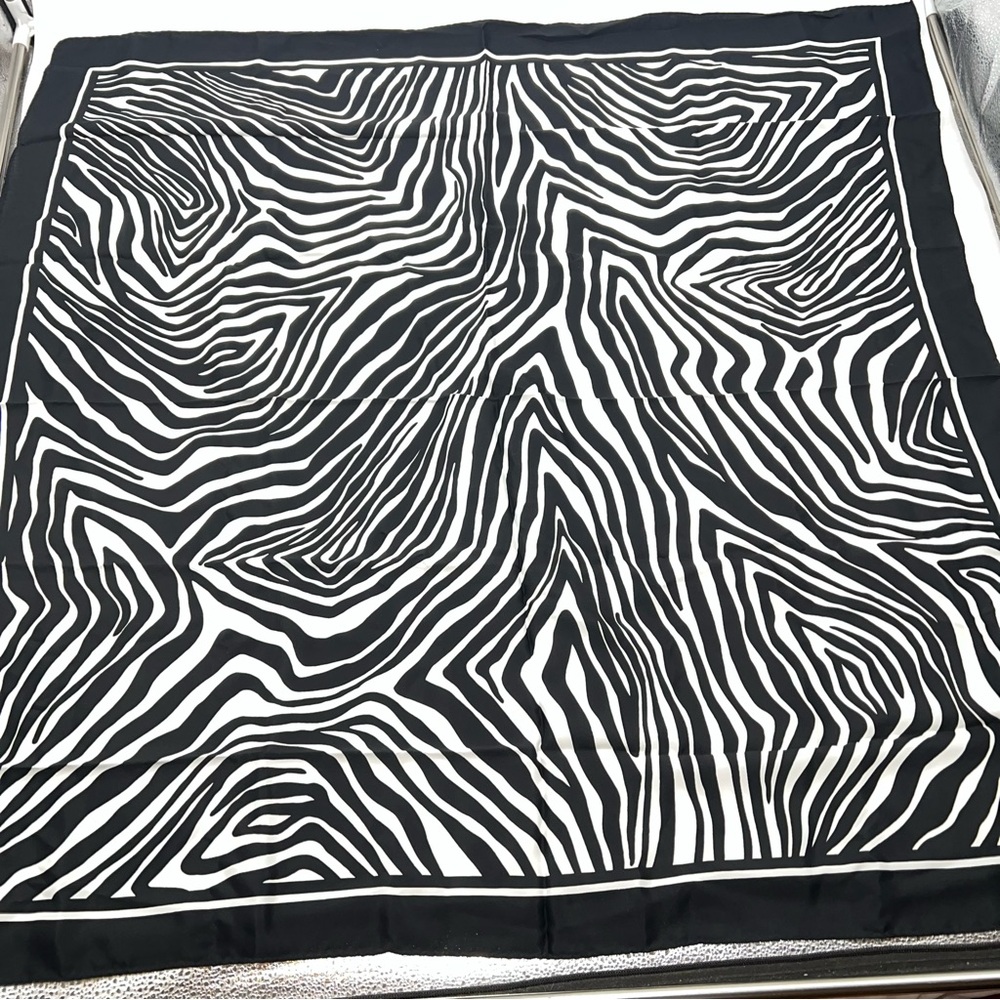 Vintage Avon Black and White Silky Zebra Print Large Scarf